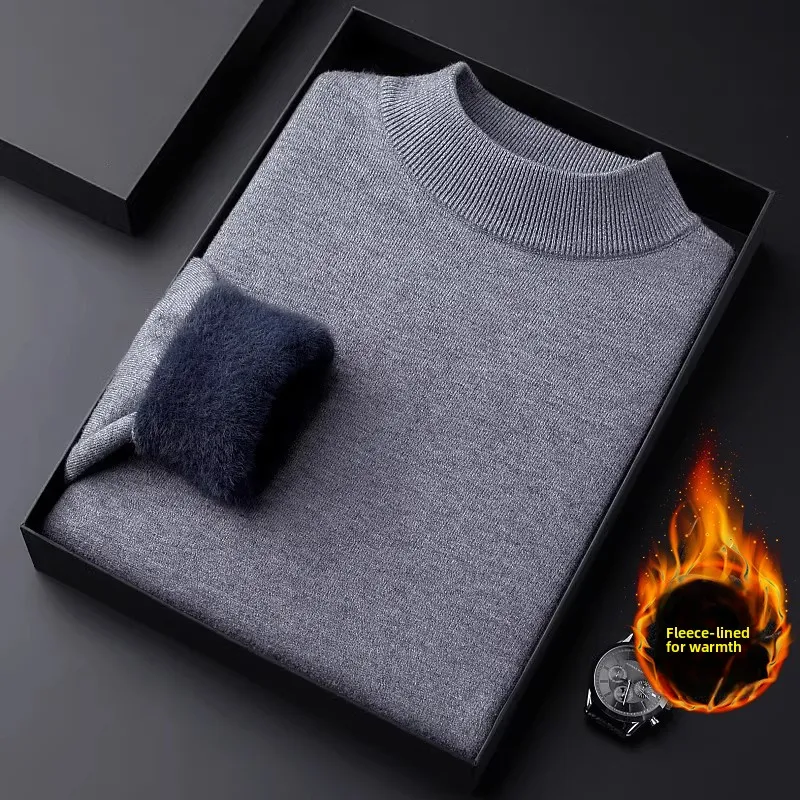 

Loose Fit High Ne Knitwear Men's Bla Large Size Fce Sweatirt Autumn Winter Base Layer Fat People Can Flip