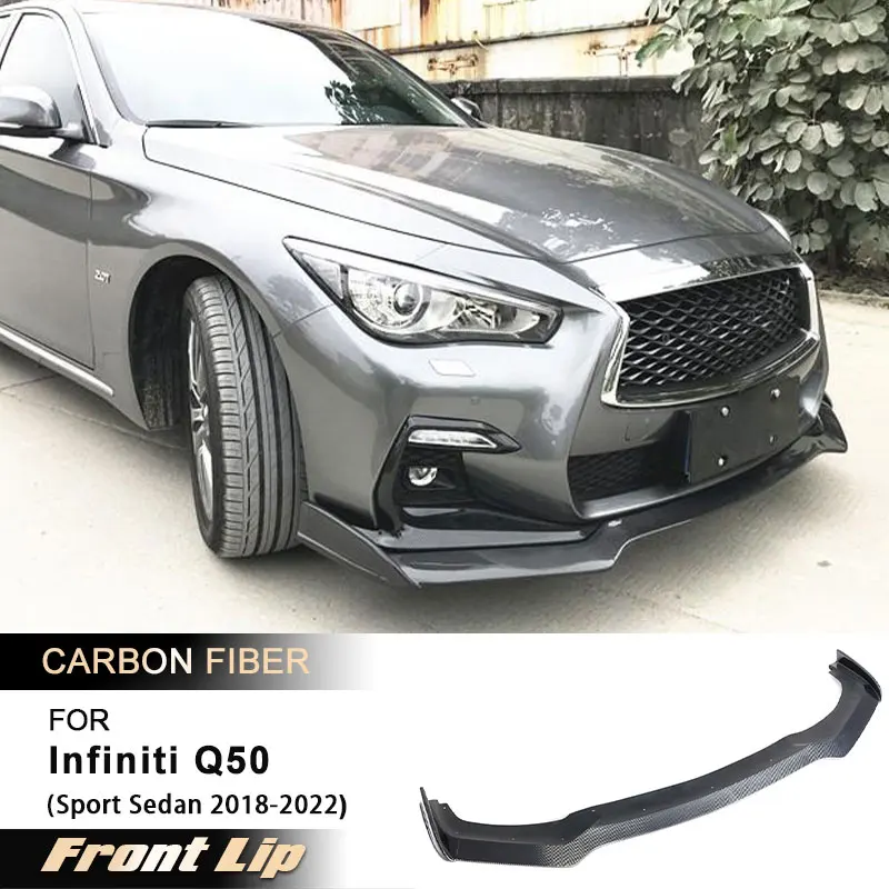

Автомобильный передний бампер, спойлер для Infiniti Q50 Sport Sedan 2018-2022, передние разделители для губ, фартук для подбородка, комплект кузова, полностью углеродное волокно