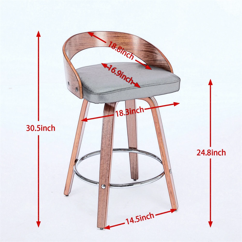 2 PCS Bar Pub Stools Set 360-degree Swivel Barstools with Low Back Wood Legs Chairs with Soft Cushion Seat Footrest For Kitchen