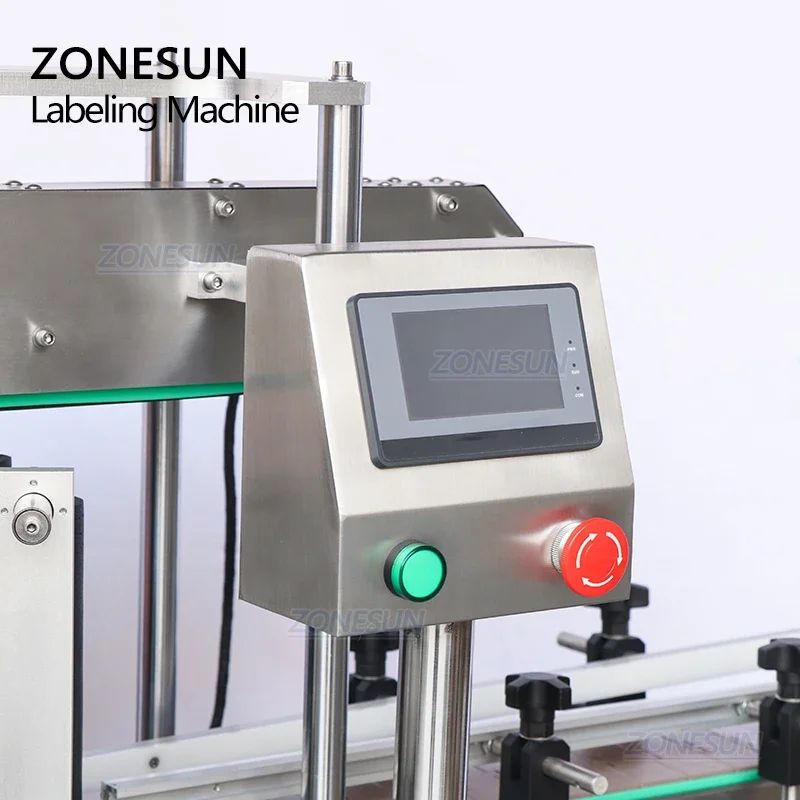 ZONESUN Double Side Square Bottle Labeling Machine ZS-TB300V Stand Automatic Liquid Bottle Juice Beverage Production