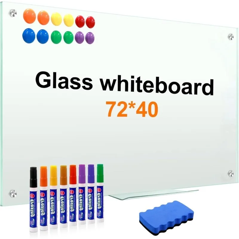 Dry Erase White Board for Wall Magnetic Large 72x40 Inches Glass Whiteboard with Markers and Erasers for Office Home