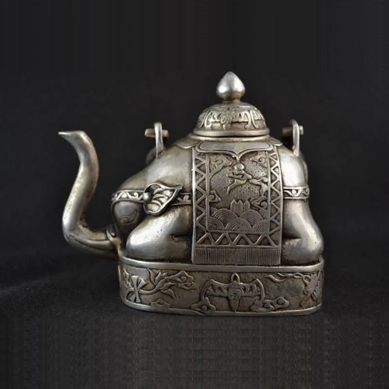 

Elaborate Interesting Chinese Old Collectibles Decorated Handwork Miao Silver Elephant Statue Teapot