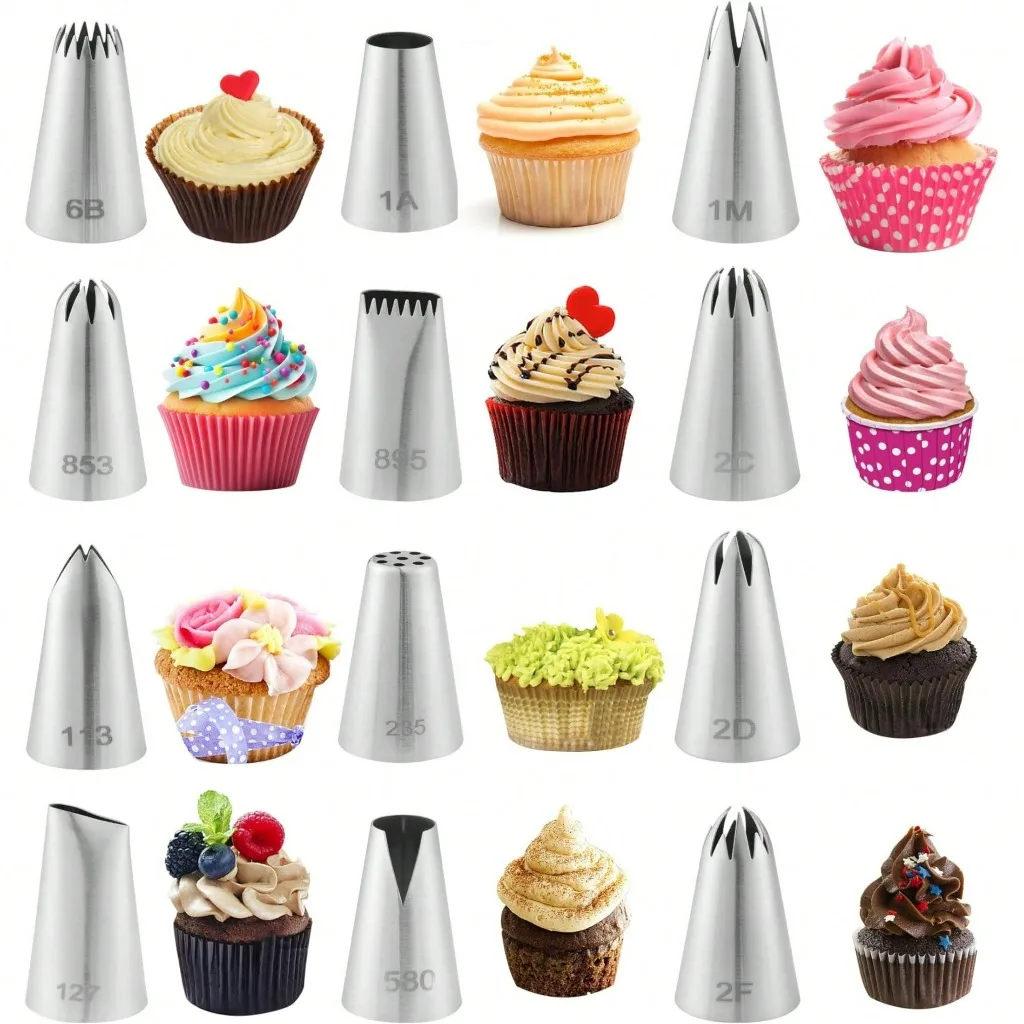 12 PCS Piping Tips Set,Food Grade and Premium Stainless Steel Piping Tips for Baking Cupcakes, Cake Decorating, Pastries, Sturdy