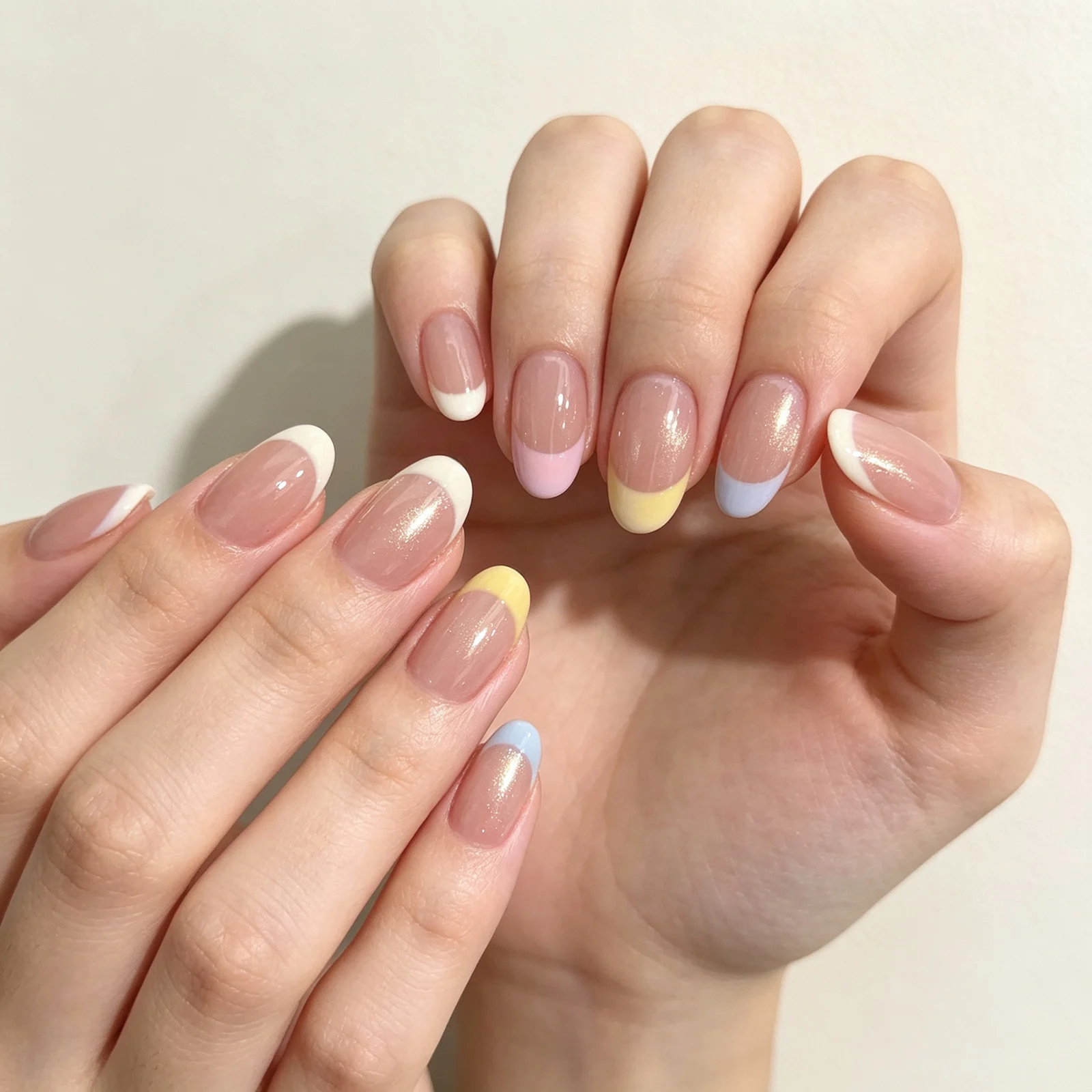 10pcs Handmade Macaron French Oval False Nails Press On Nails Wearable Nude Cat's Eye Almond Tips Resin Simple Manicure Art Kit