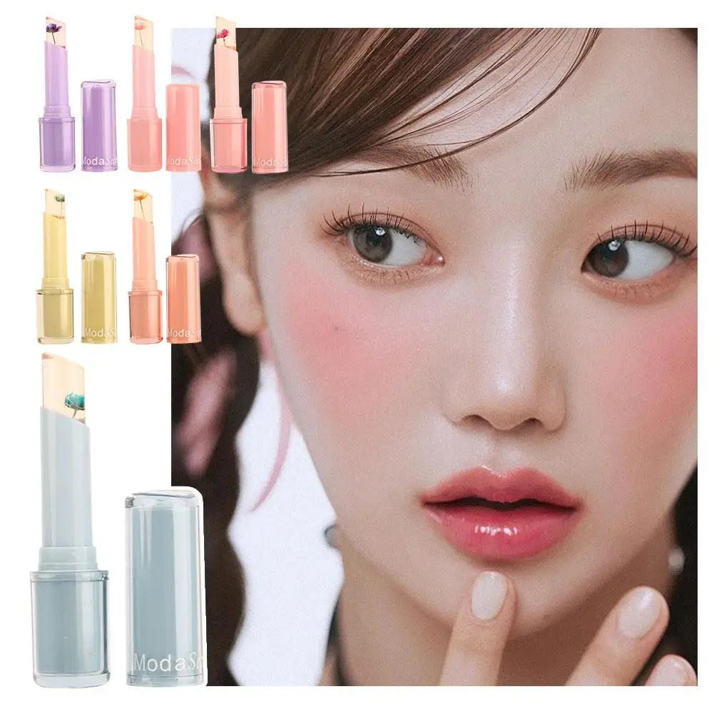 乾燥した花の色の変化リップスティック、保湿化粧品、透明な光沢のあるクリスタル、長いピンクのゼリーリップスティック、耐久性、q4j3、新しい