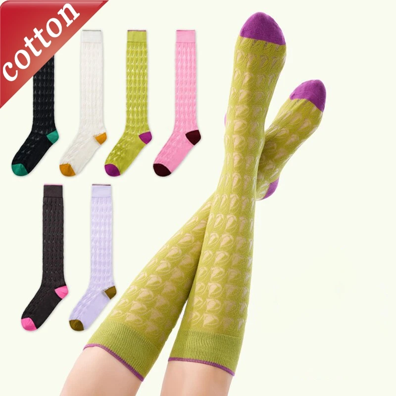Women's Socks Japanese Harajuku Retro Dopamine Color Contrast Cotton Summer Hollow Thin Breathable Mesh Socks For Girl Wholesale