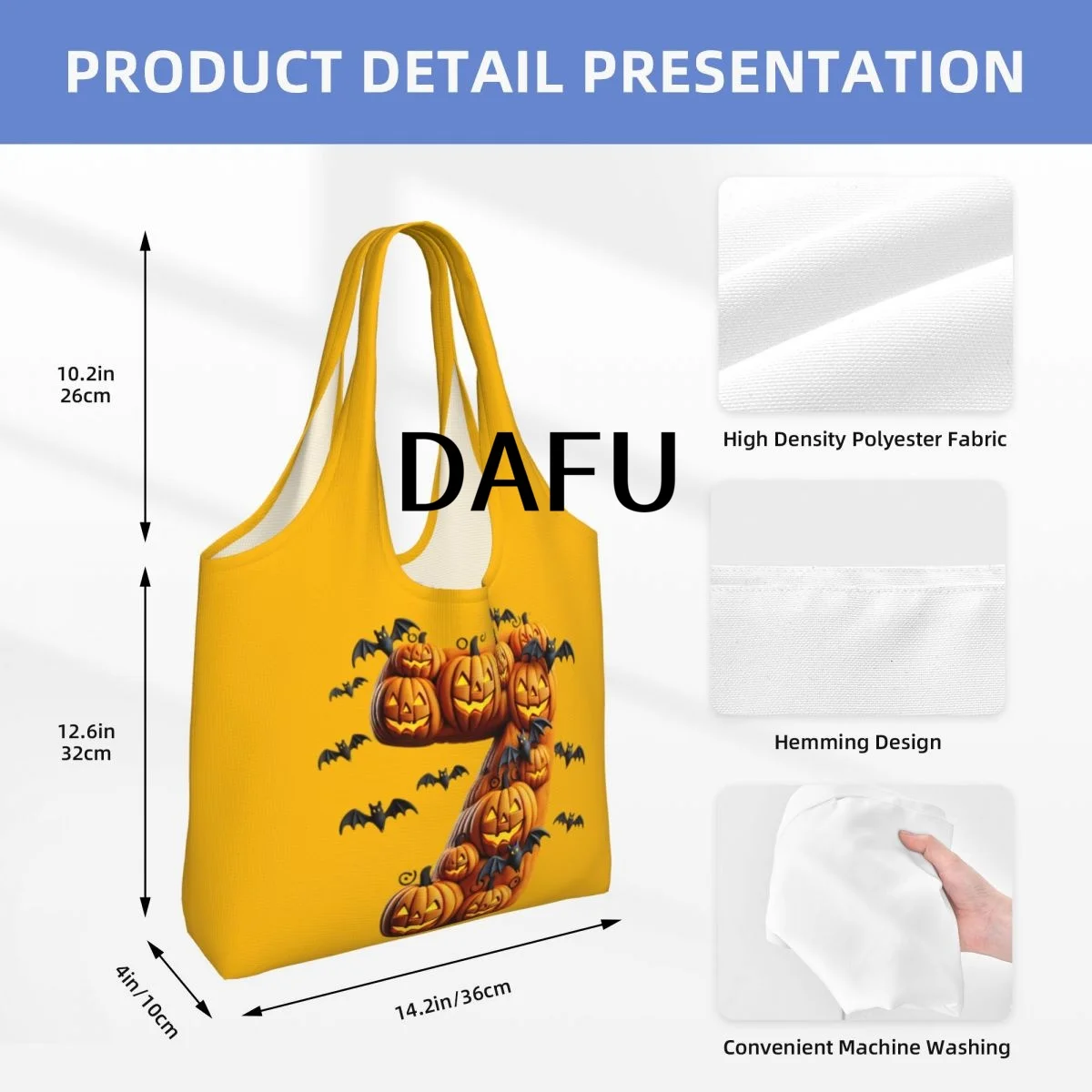 Batty Pumpkin Number 7 Funny Halloween Bat Pumpkin Tote Bag for Women - Gothic Canvas Shoulder Bag Shopping Commute Party