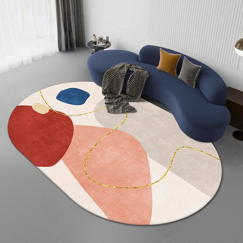 Oval Living Room Rugs Nordic Style Home Bedroom Decor Carpet Light Luxury Cloakroom Carpets Large Area Study Lounge Rug Washable