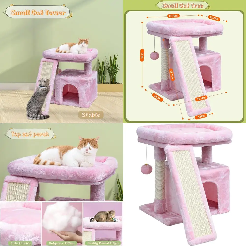 

Pink Feline Play Haven: Multi-Level Cat Tree with Perches, Houses, and Stable Base for Kittens and Adults