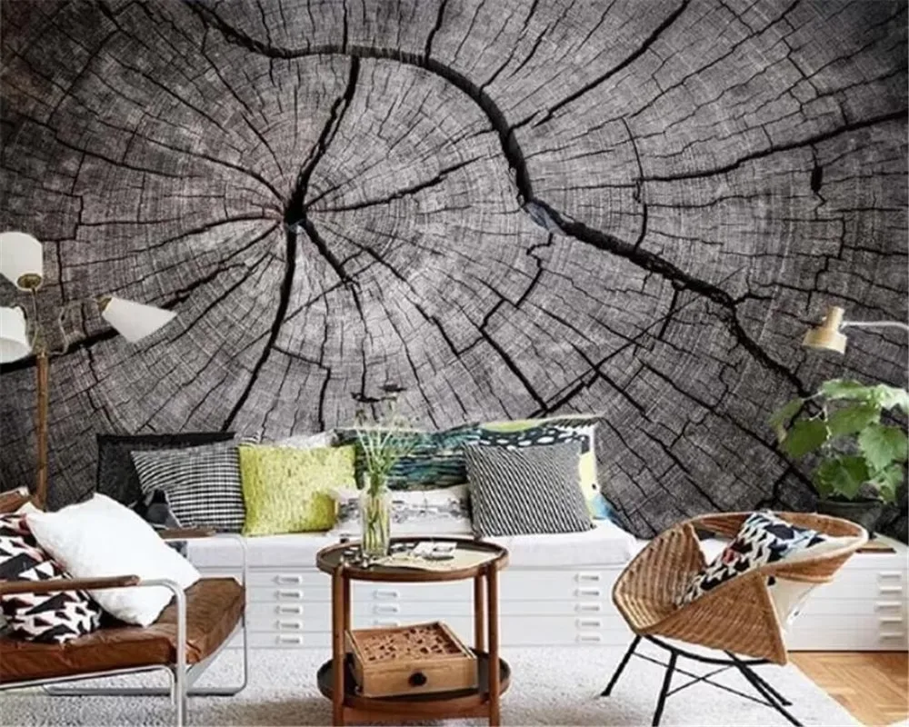

Customized wallpaper gray annual rings wood board TV background wall living room bedroom home decoration 3d wallpaper