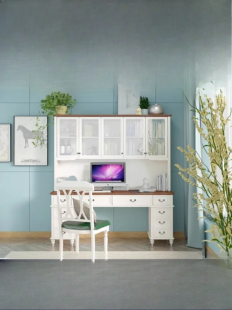 

All solid wood home bookcase integrated desk