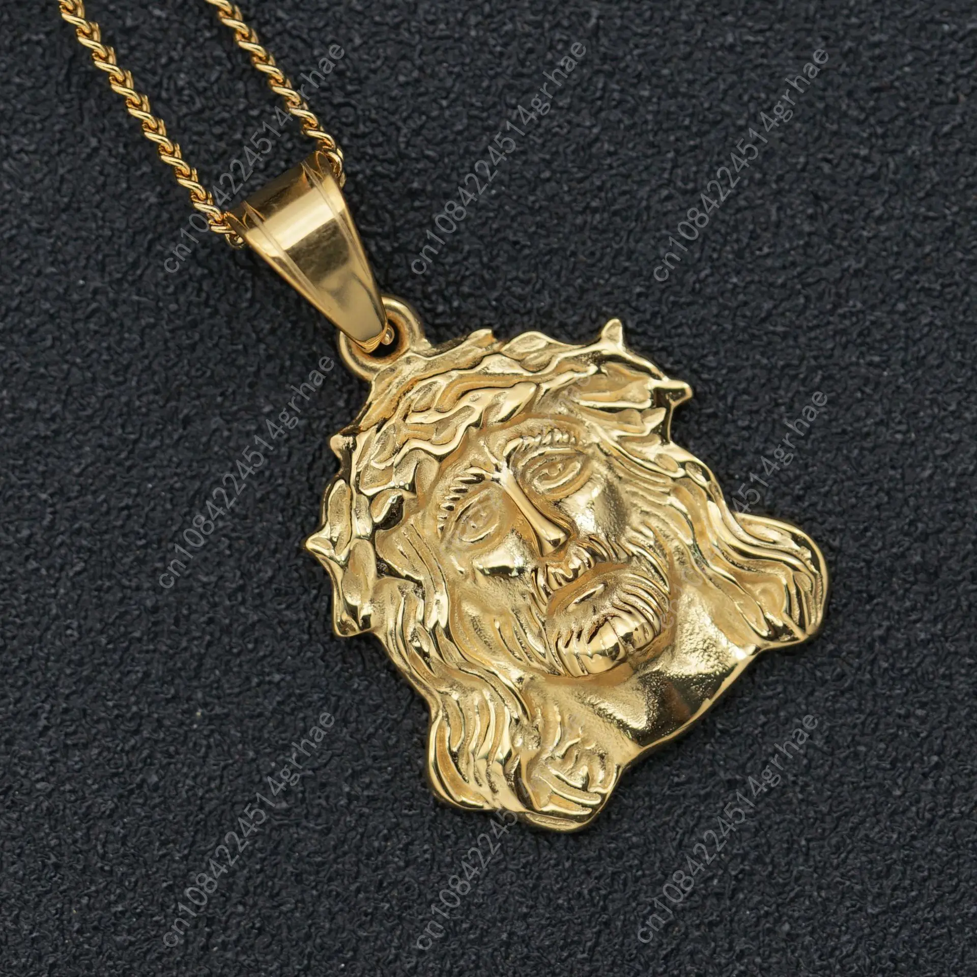 Collana con ciondolo con ciondolo in acciaio inossidabile 316L Gesù color oro per regalo di gioielli per feste da donna e uomo