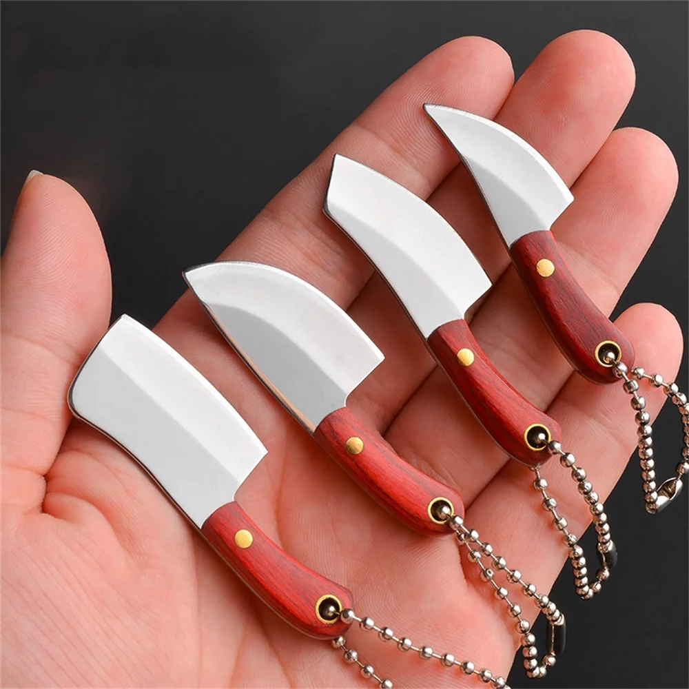 Mini Knife Keychain With Leathe Cover Portable Peeler Cutter Pocket Kitchen Knives Pendant Charm Stainless Steel Unboxing Tool