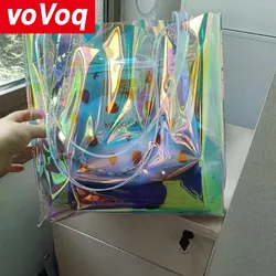 Yeni PVC Büyük Kapasiteli Şeffaf Çanta Lazer Öğrenci Tek Omuz Jöle Çanta Açık Yüzme Spor Alışveriş Taşınabilir Çanta