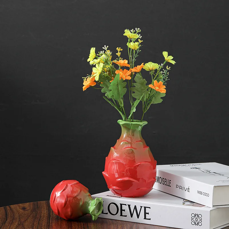 Pitaya Ceramic Vase Water Maintenance Flower Arrangement Hydroponic Vase Desktop Small Mouth Vases Artistic Flower Vessels