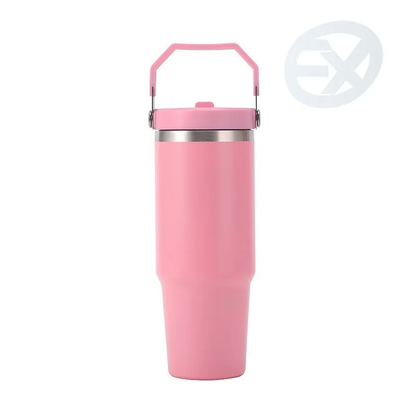 1 قطعة بهلوان فراغ مع غطاء الفولاذ المقاوم للصدأ زجاجة ماء محمولة مع مقبض المبهر معزول بهلوان حمل مقبض 20/40 أوقية