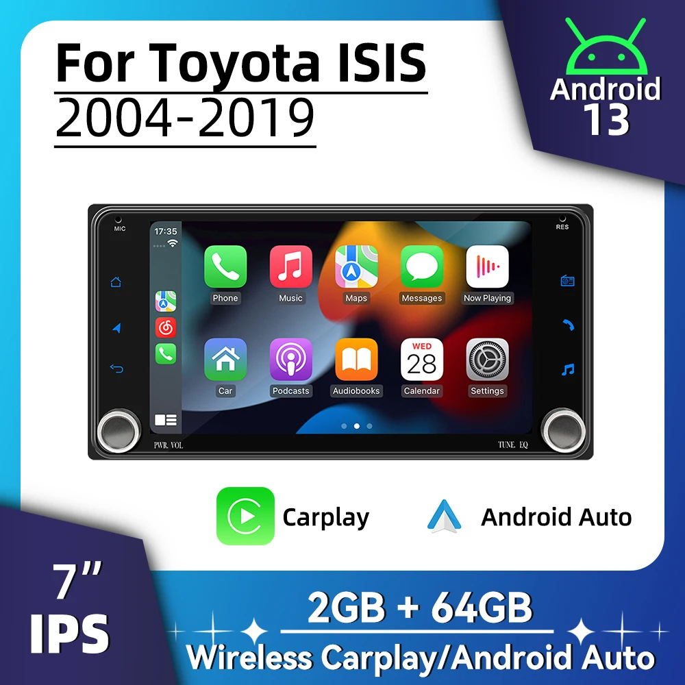 

Автомобильный радиоприемник с 7-дюймовым экраном Android 2 Din для Toyota ISIS 2004-2019 — поддержка беспроводного Carplay, Android Auto, мультимедийное головное устройство, стерео