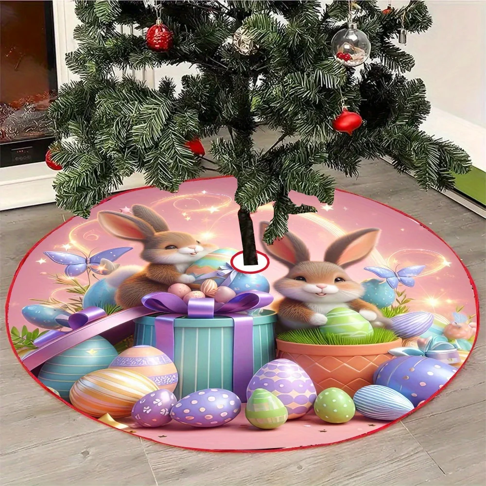 VIKAMA Rosa glitzernder Weihnachtsbaumrock, Osterhase und Ei-Design, Party-Dekoration, Baumrock mit Süßigkeiten-Motiv für Mädchenzimmer