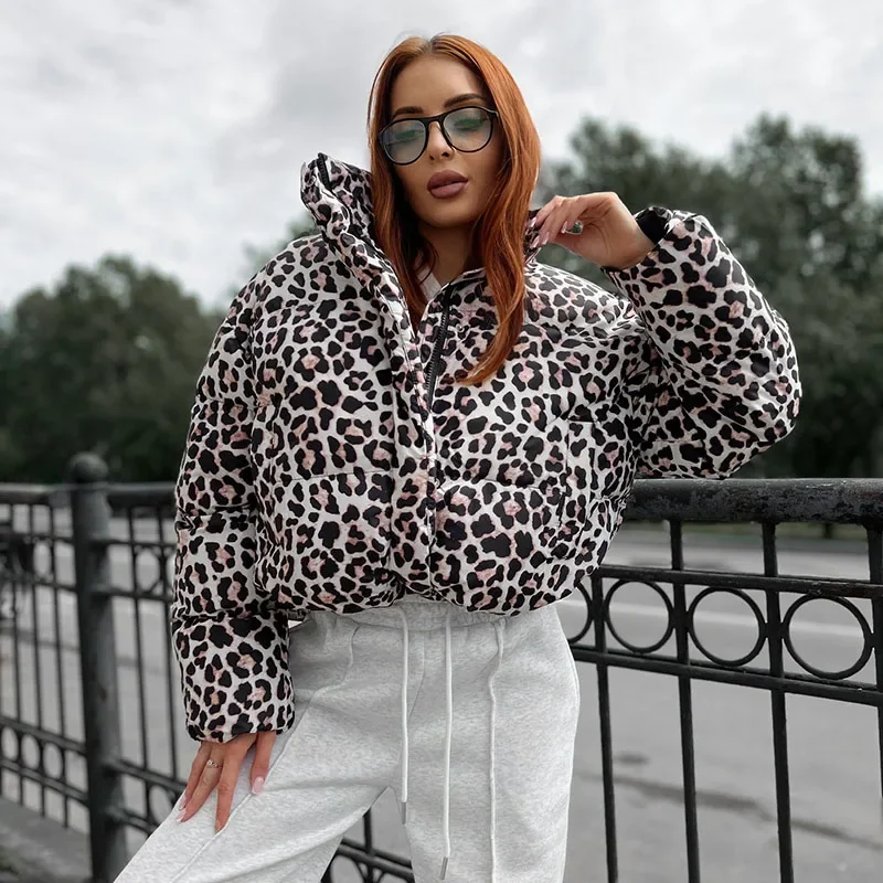 2024 New Arrival Women's Short Leopard Cotton Jacket - Thicken and Stylish Streetwear Parkas