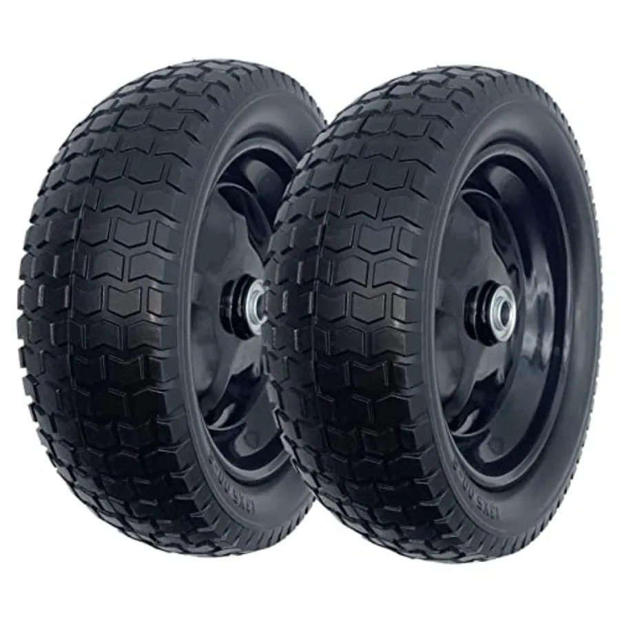 

2-Pack Small 13x5.00-6 Flat Free Tire with Rim, 2.25" Offset Hub with 5/8" Ball Bearing, Diameter 12.2", Width 3.6" w/Grease Fi