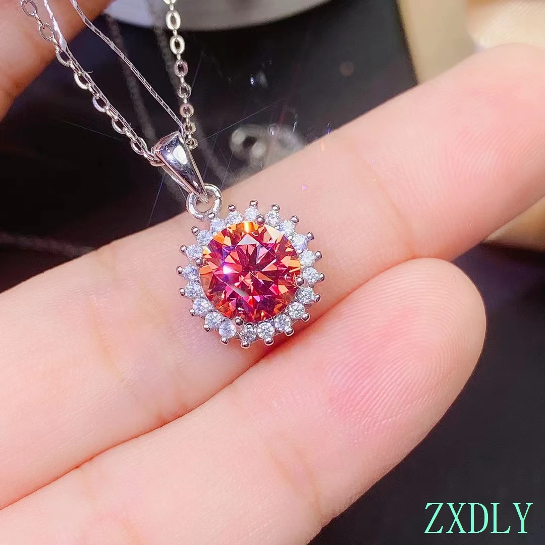 Nuove donne collana anguria lucida Moissanite rossa per ragazza ciondolo vero argento sterling 925 compleanno 2ct gemma buon regalo