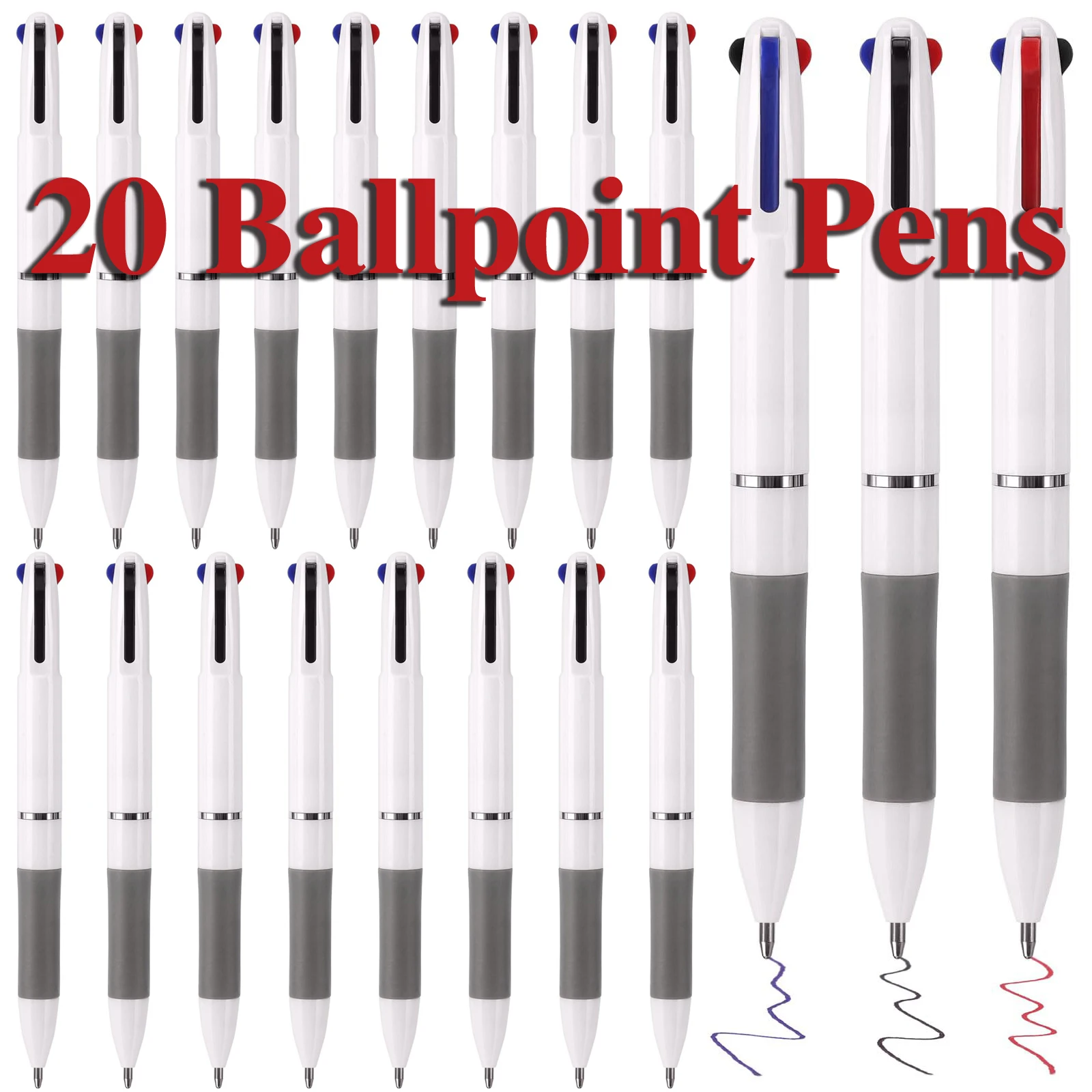 20Pcs 3-in-1 Multicolor Ballpoint Pen 0.7mm Retractable Fine Point Pens for Students Nurse Office Workers Black Blue Red Color