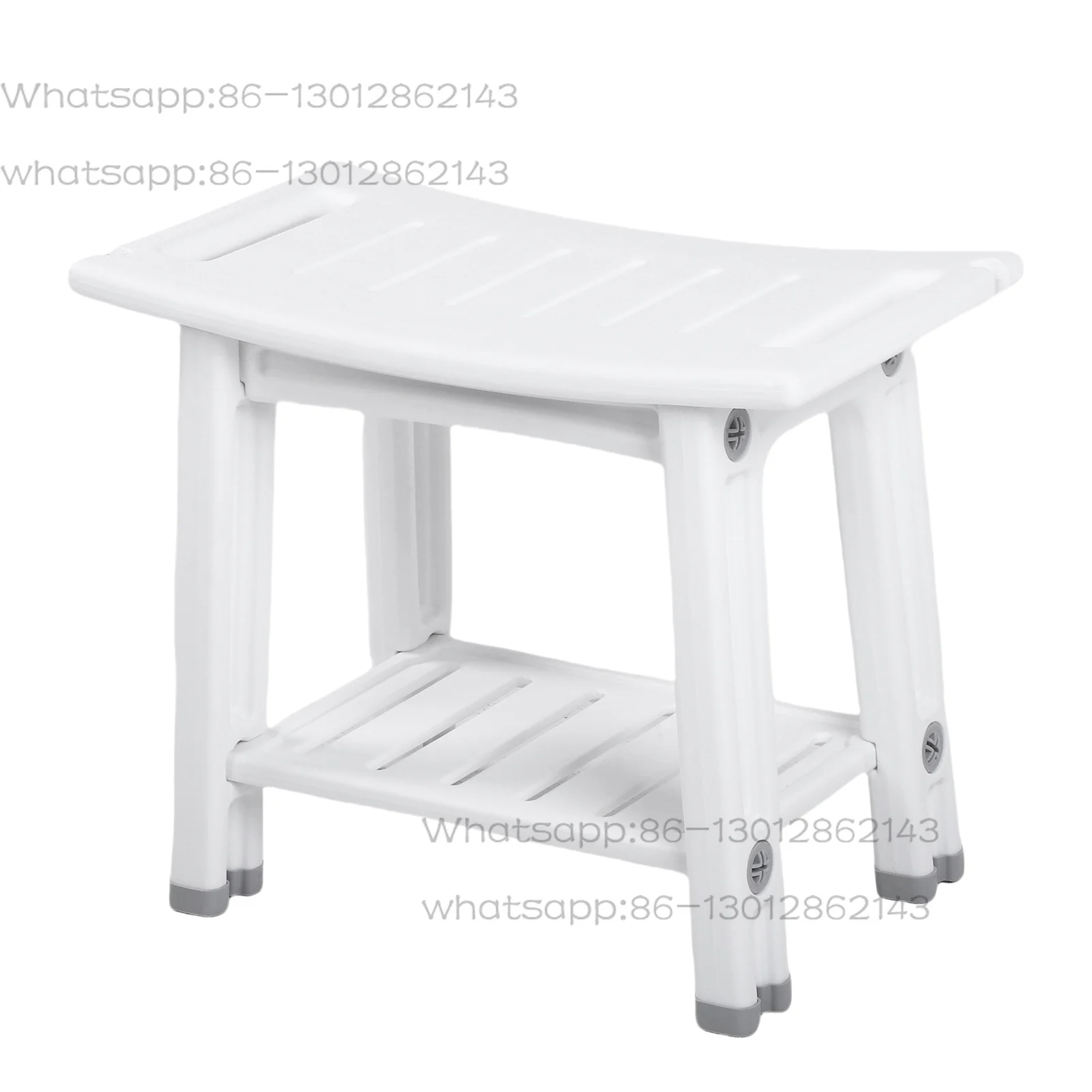 Shower Benches Durable Shower Chair 2-tier Storage Spaces and Dual Handles Waterproof Stool with Non-slip Pads