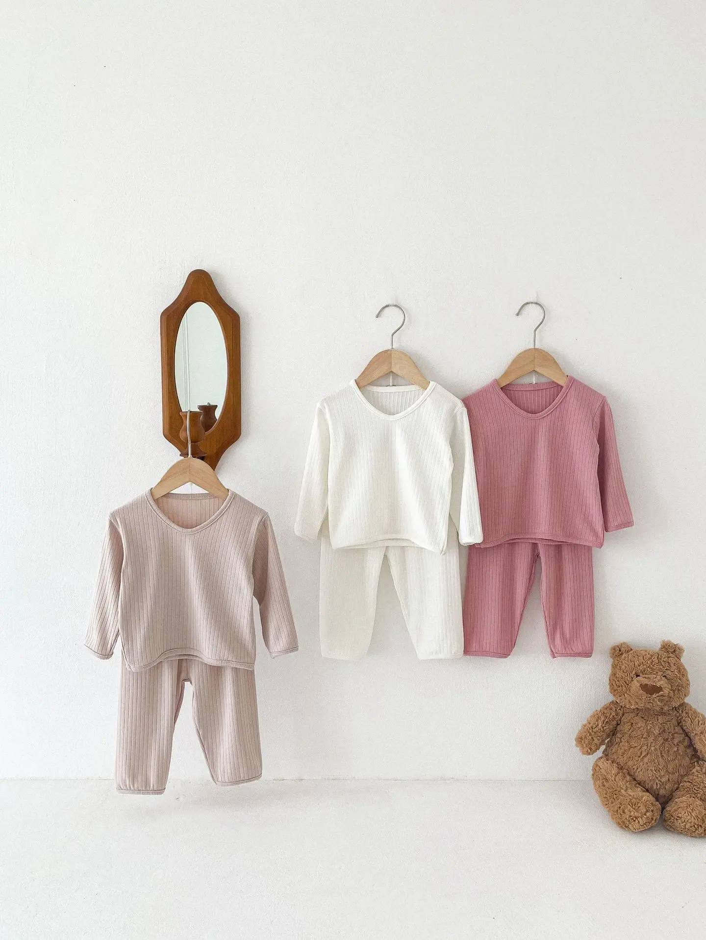 

2024 Autumn New Baby Solid Home Clothes Set Boy Girl Ribbed Tops + Pants 2pcs Suit Infant Toddler Loose Casual Pajamas Outfits