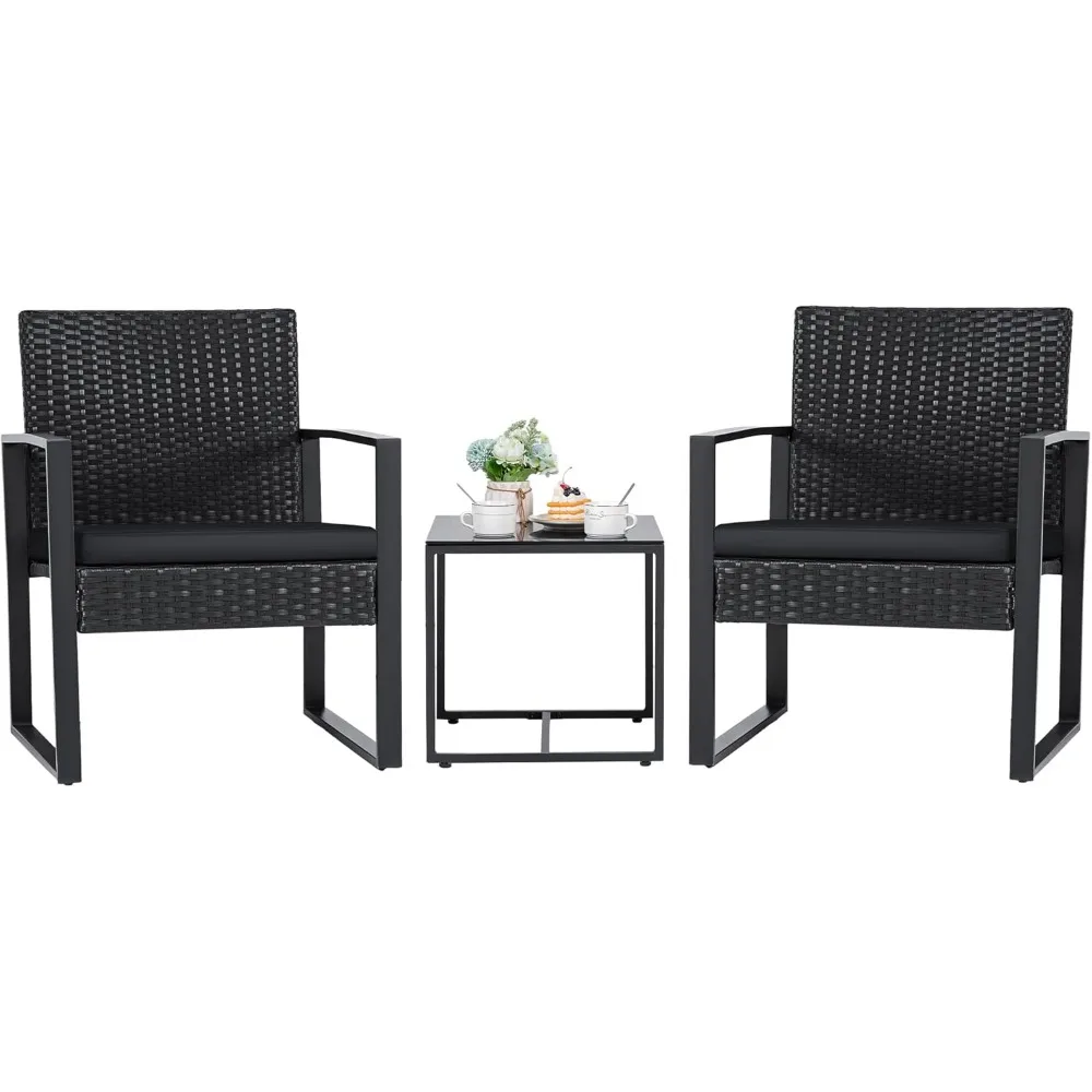 

3 Pieces Patio Set Outdoor Wicker Furniture Sets Modern Rattan Chair Conversation Sets with Coffee Table for Yard and Bistro (B