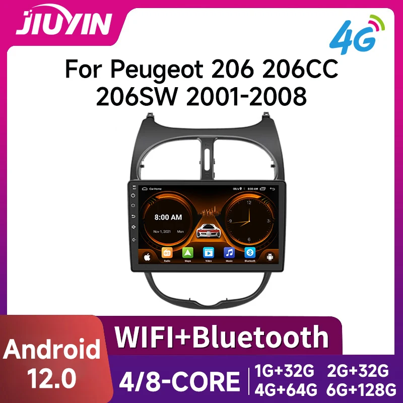 

JIUYIN Car Radio For Peugeot 206 206CC 206SW 2001 - 2008 wireless CarPlay Android Auto car intelligent systems No 2 din 2din DVD