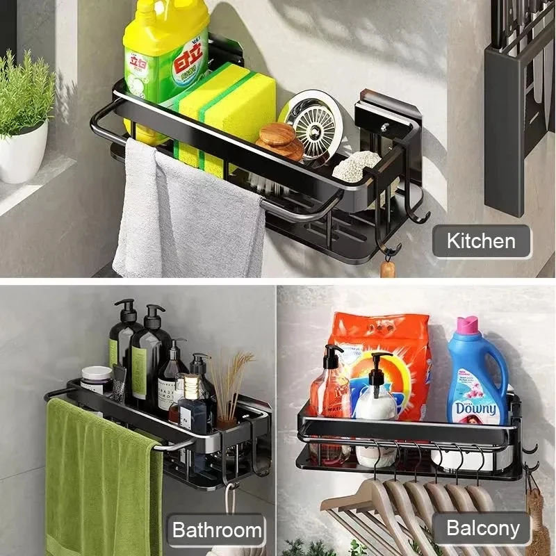 Bathroom Shelves Wall Mount Corner shelf Shampoo Towel Holder Kitchen Storage Rack Alumimum Bathroom Kitchen Accessories