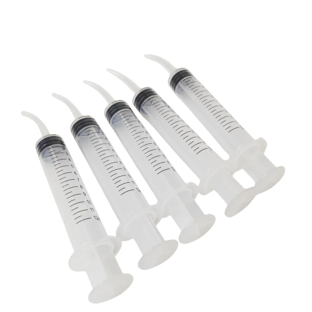 5Pcs/Lot Dental Root Canal Irrigation Syringe with Curved Tip 12ml Dentistry Consumable Material