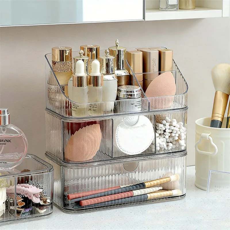 Drawer Type Cosmetics Storage Box Stackable Makeup Brushes Comestic Tools Organizer Desk & Drawer Organizer for Makeup Tools