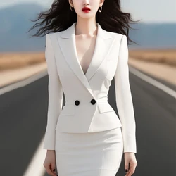 Spring Autumn Women's Elegant Fashion Blazers Temperament Bodycon Skirt Set Office Lady Long Sleeve Casual Fashion Suit Femme