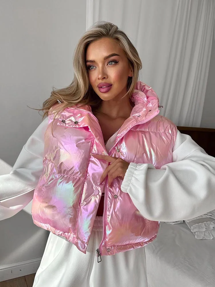 

Cutenew повседневное укороченное пальто на молнии с капюшоном женское теплое гофрированное подол с металлической пряжкой без рукавов базовый зимний уличный стеганый теплый жилет куртка