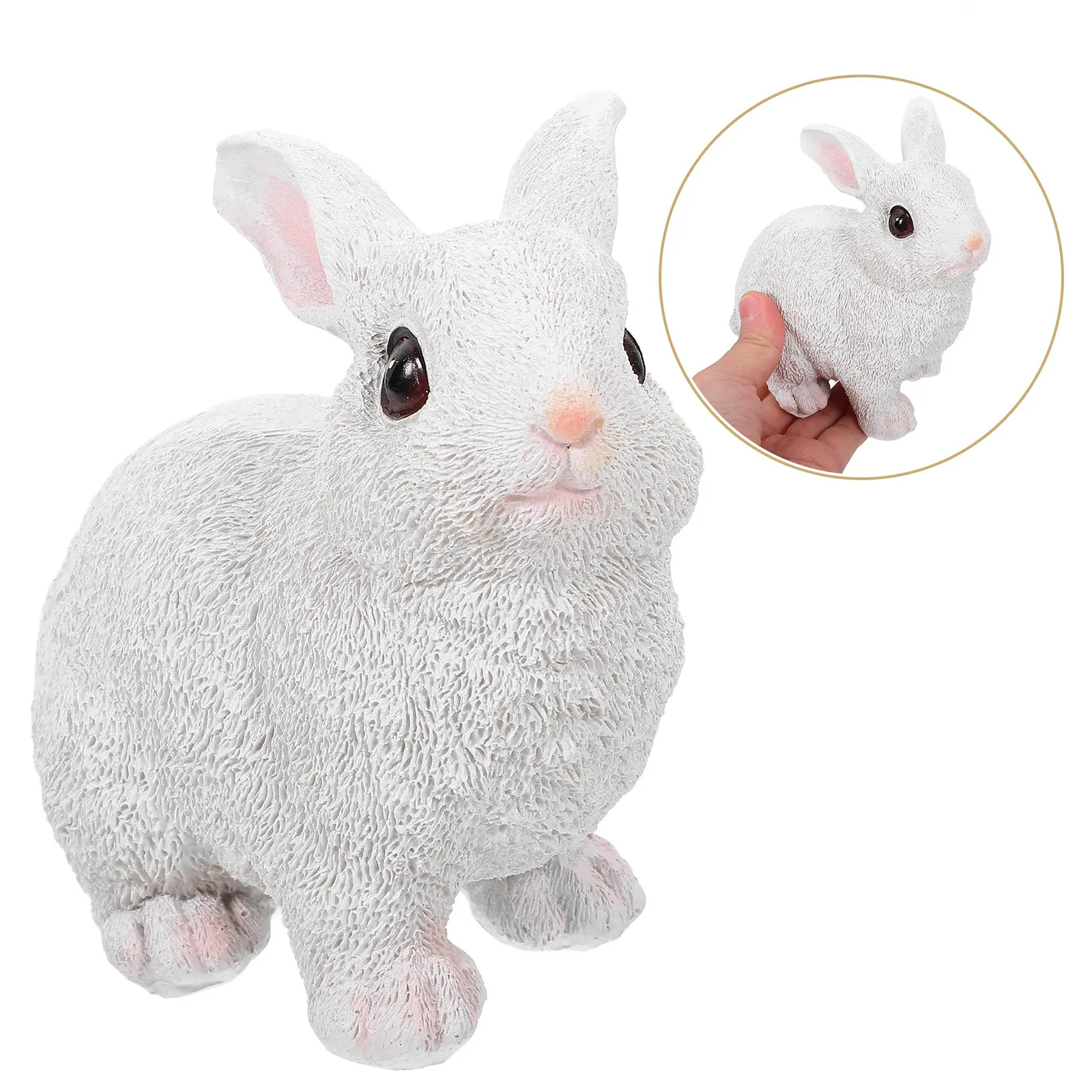 

Simulation Rabbit Decorative Resin Mini Garden Ornament Realistic Small Rabbit Statue for Micro Landscape Desktop Yard Wildlife