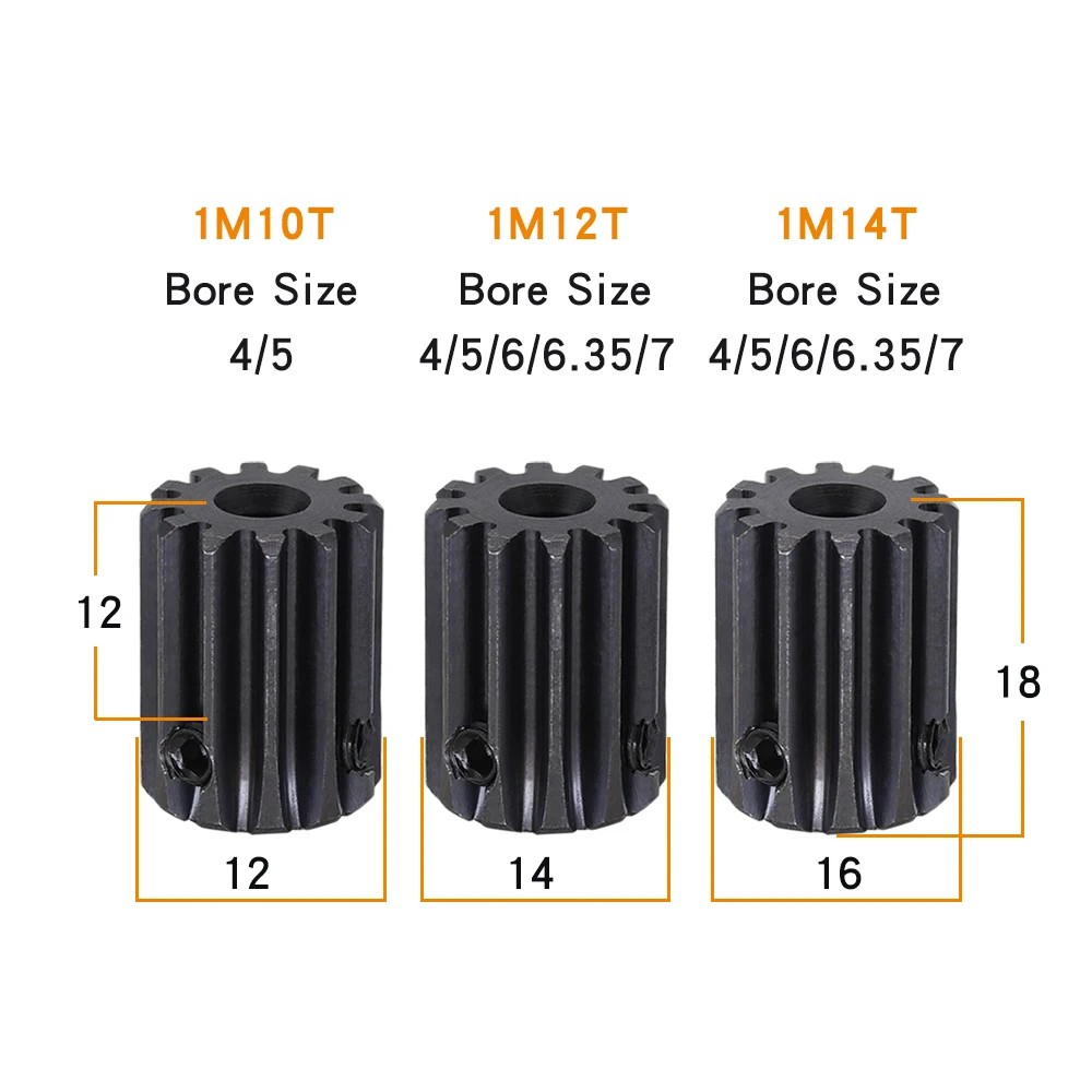 Module 1 Spur Gear 1M-10T/12T/14T SC45#Carbon Steel Material Motor Gear Bore Size 4/5/6/6.35/7 mm Transmission Accessories