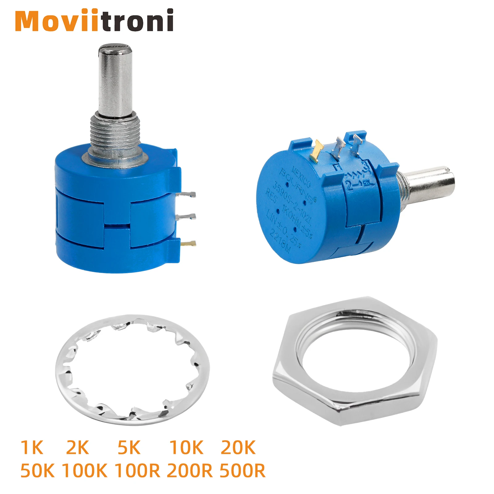 3590s Potentiometer Multiturn Wirewound Potentiometers A03 Counting Dial Rotary Knob  100r 200r 500r 1k 2k 5k 10k 20k 100k