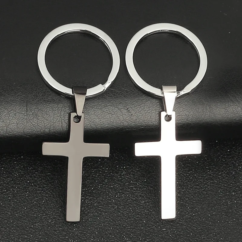 Transfer Cross Pendant Stainless Steel Metal Key Ring Cross Key Chain Small Gift