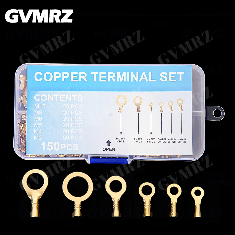 150~540PCS M3/M4/M5/M6/M8/M10 Ring Lugs Eyes Copper Crimp Terminals Cable lug Wire Connection Non Insulated Assortment Kit