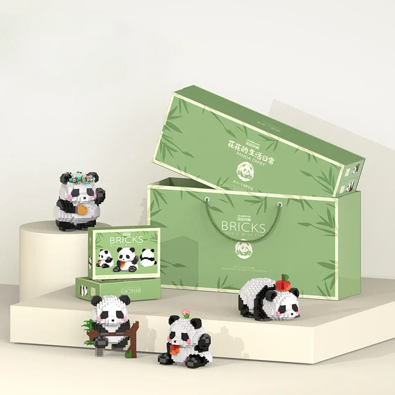 Mini Animal Kawaii Panda Cute Micro Building Blocks Model Bricks Figure A Box of Three Assembly Games Toys for Kid Gifts