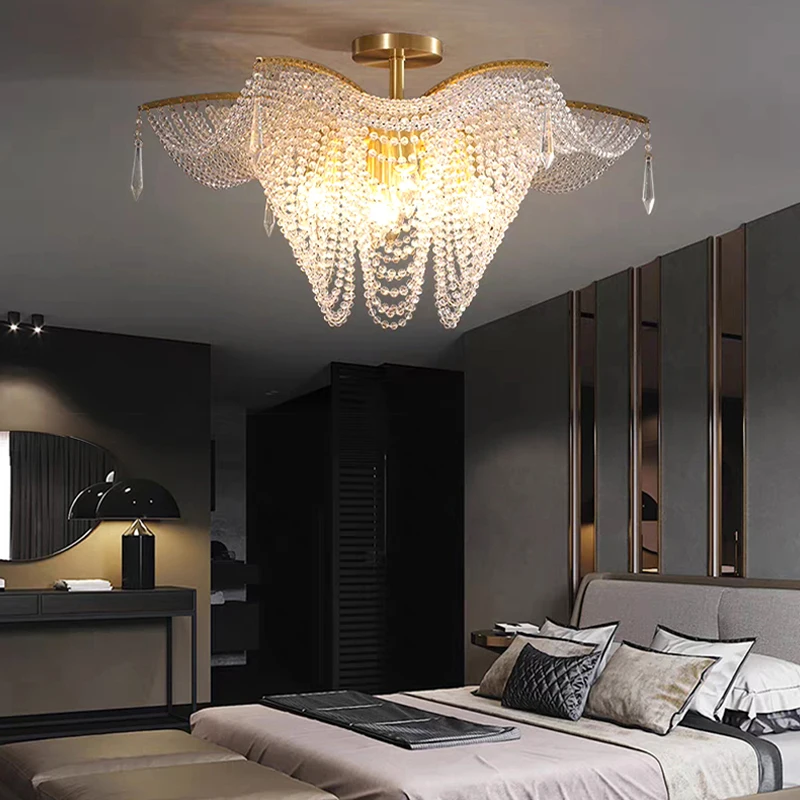Modern Butterfly Crystal Bead  Large Ceiling Chandeliers Light For Living Room Dimmable Indoor Home Lighting New Lustres Fixture