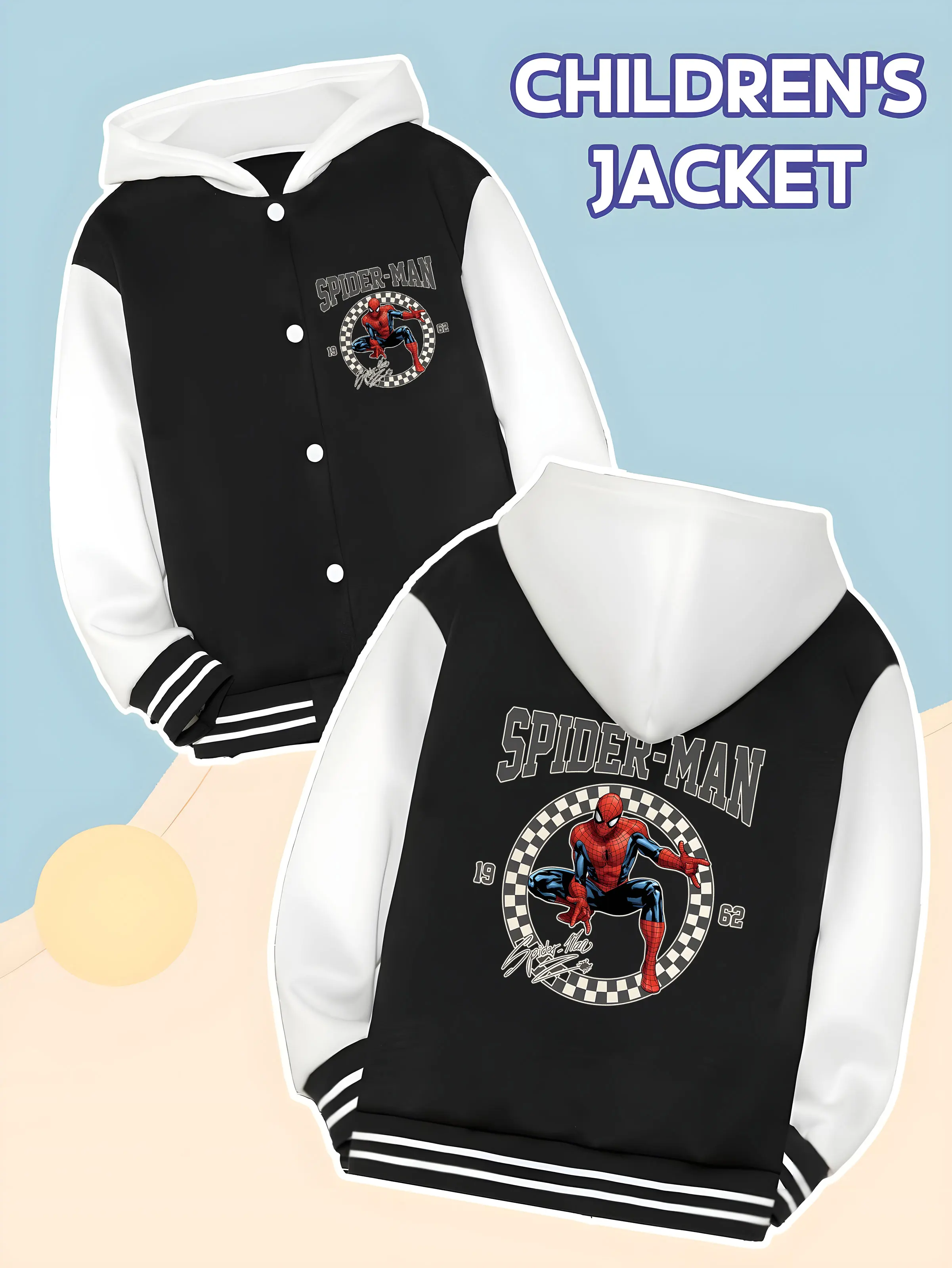 

MINISO Marvel Spider-Man trendy boys' baseball jacket - Spider-Man retro print, double-sided design, warm and comfortable, perfe