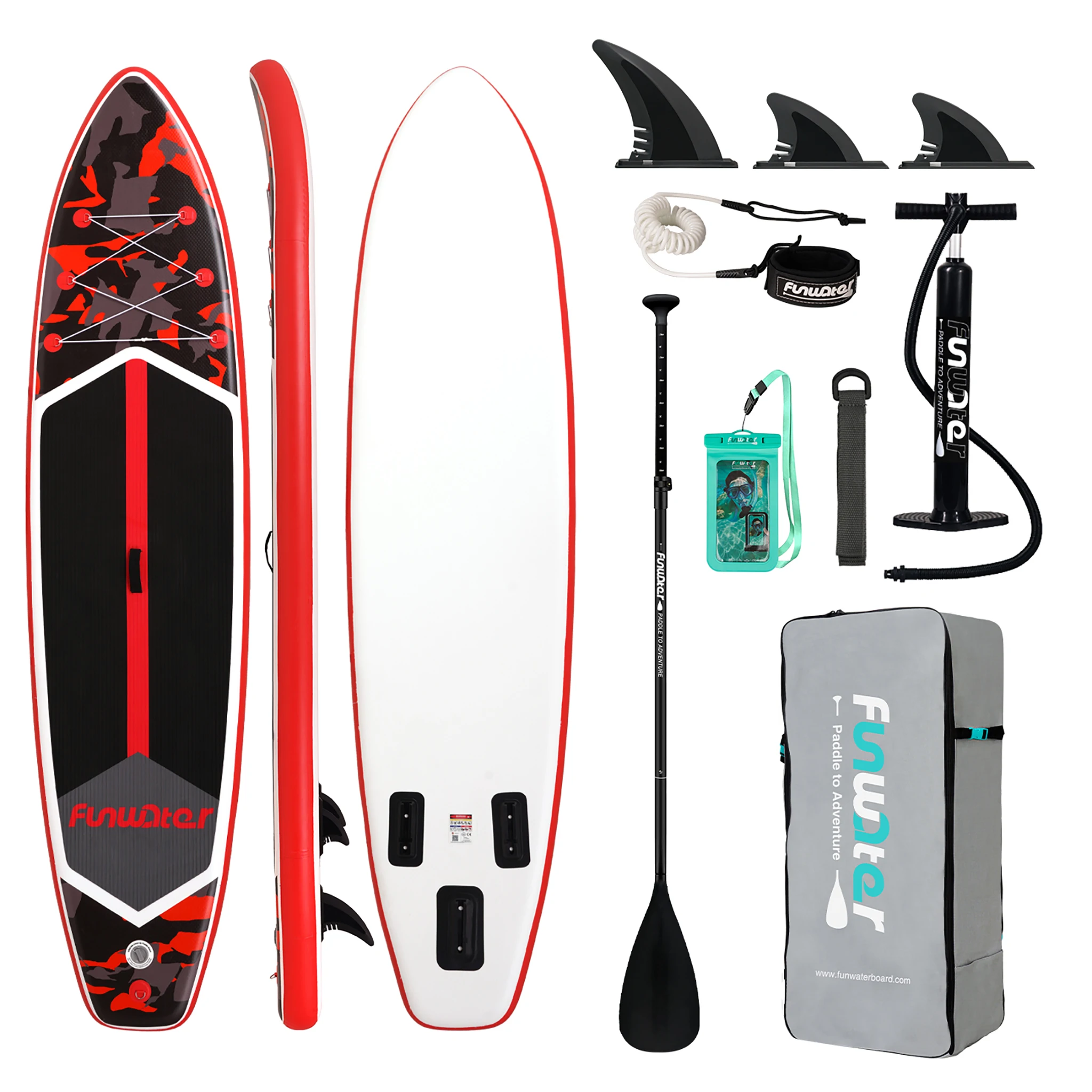 FunWater 11'6" Blau Rot Sup Board Aufblasbares Surfbrett Stand Up Paddle Board Aufblasbares Sup PaddleBoard mit Zubehör