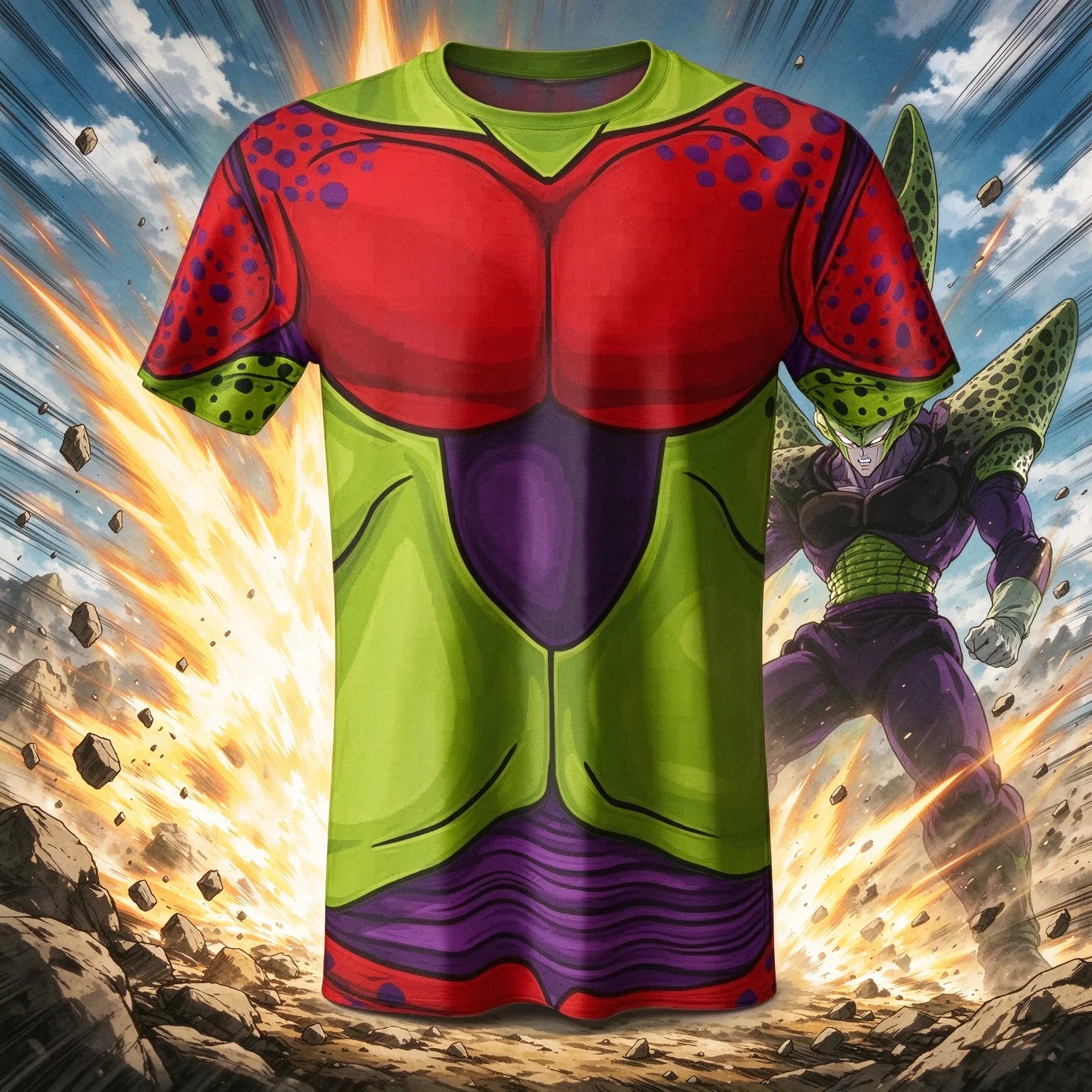 Trendy Unisex Crew Neck Dragon Ball Cell Bio Warrior Group Tee Soft Top Ideal For Night Out And Casual Street Style Looks