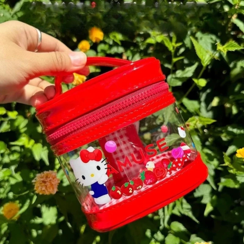 Niedliche Cartoon-Figur „Hallo Kitty“, koreanisches Amuse Co-Branding, tragbare Make-up-Tasche, niedliche kreative Eimer-Make-up-Tasche, Weihnachtsgeschenk