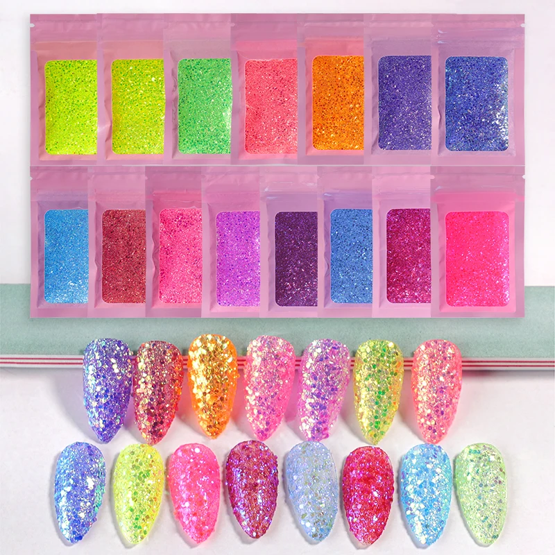 1oz/Bag Holographic Nail Art Glitter Chunky Sparkly Sequins Chameleon Hexagon Flakes Paillette Polish Manicures Nails Decoration