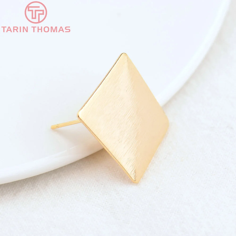 

(2318)10PCS 18.5MM 24k Gold Color Brass Striped Arc Surface Rhombus Stud Earrings Pins High Quality Jewelry Findings Accessories