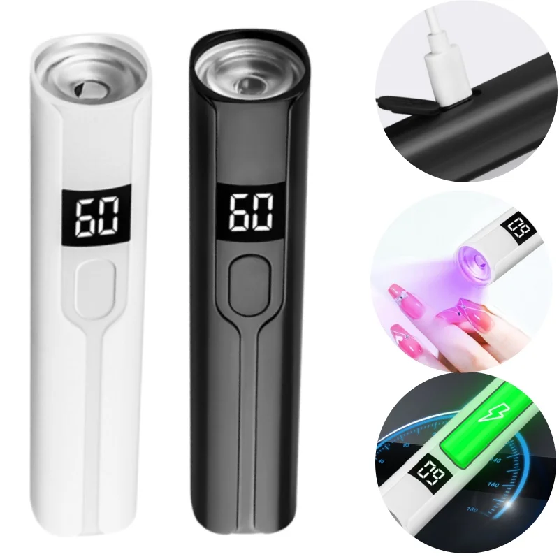 เครื่องอบเล็บ UV แบบพกพาพร้อมตัวบ่งชี้พลังงานแบบดิจิตอล ตัวจับเวลา แห้งเร็ว ชาร์จผ่าน USB โคมไฟอบเล็บขนาดเล็ก อุปกรณ์ทำเล็บ