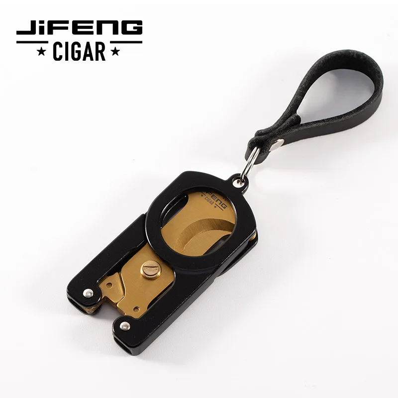 Folding Cigar Cutter Portable Stainless Steel Blade Belt Keychain Light Luxury Cigar Scissors Accessories